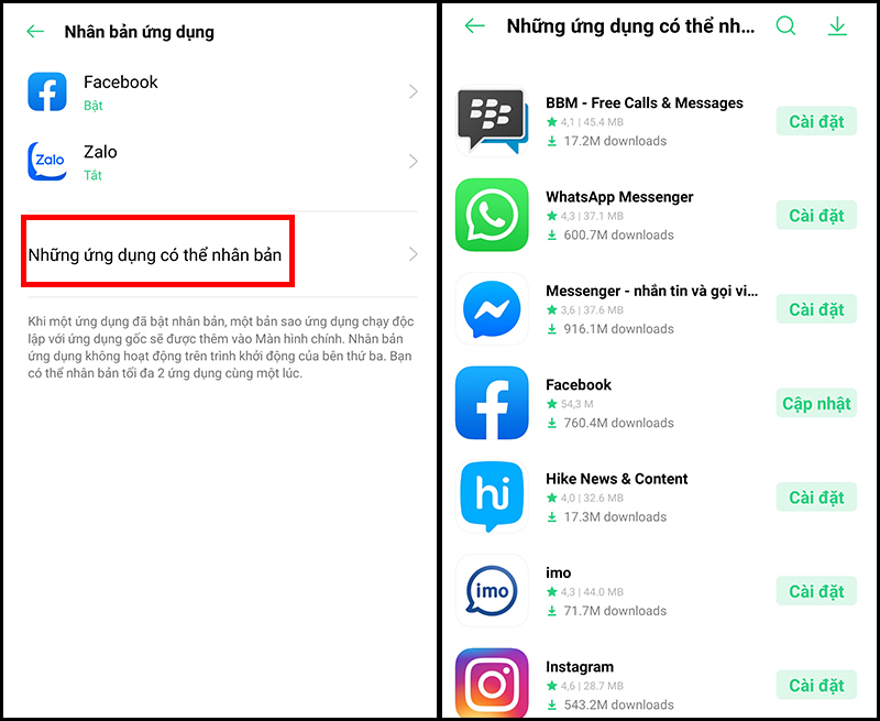 Cách xem những ứng dụng có thể nhân bản