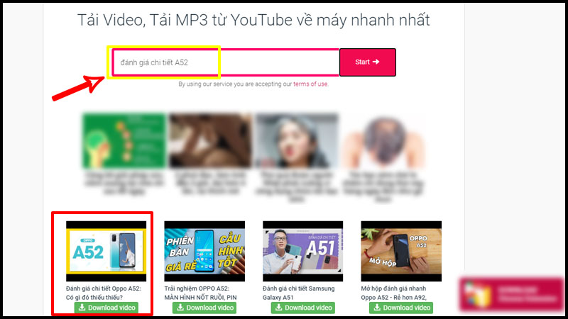 Tìm kiếm video muốn tải 