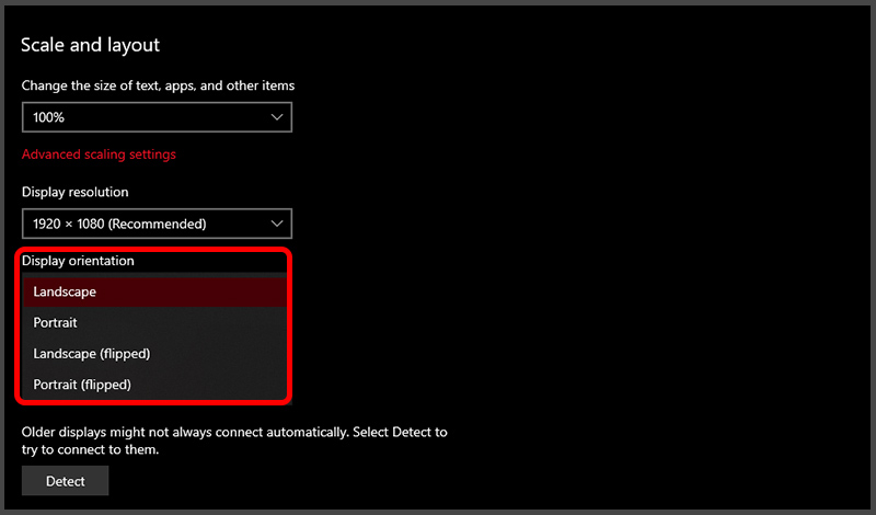 Thay đổi Display Orientation