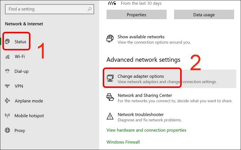 Nhấn vào Change adapter options