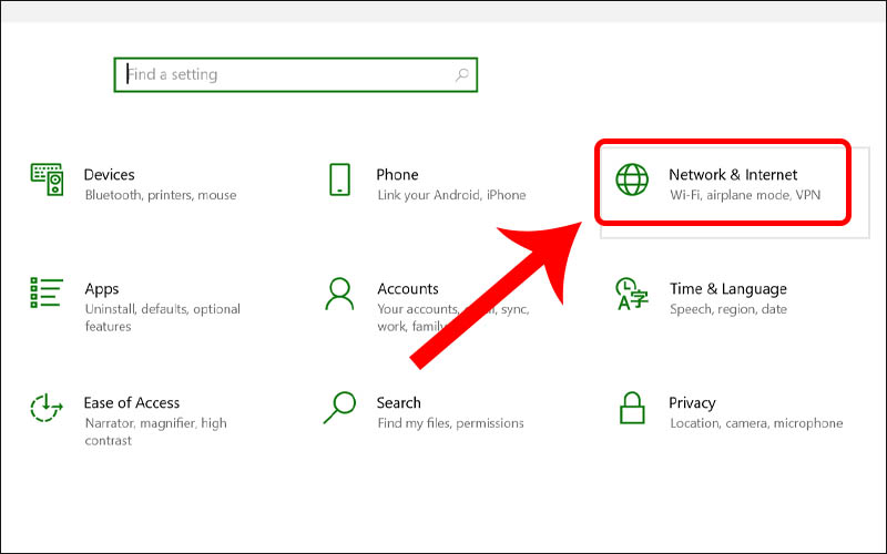 Nhấn vào Network & internet
