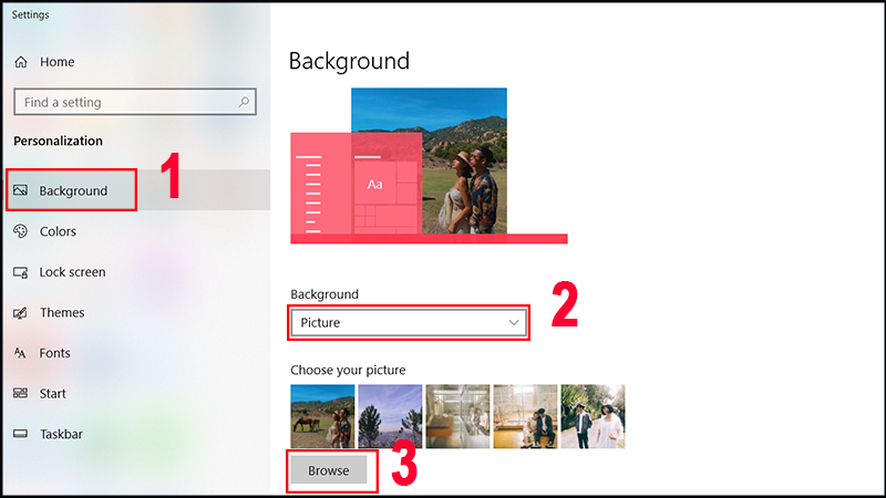 Chọn mục Background và chọn ảnh bạn thích