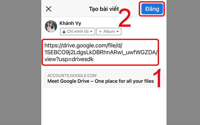  Dán liên kết vừa sao chép vào Facebook để đăng tệp ghi âm