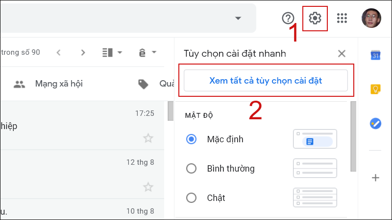 Các bước mở giao diện cài đặt trong Gmail