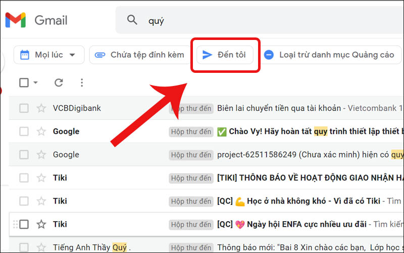 Tìm email mà người khác gửi đến