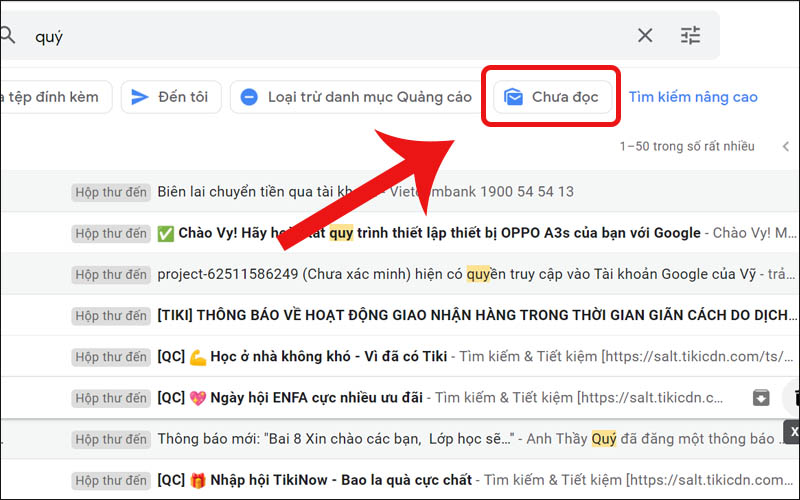 Tìm email chưa đọc