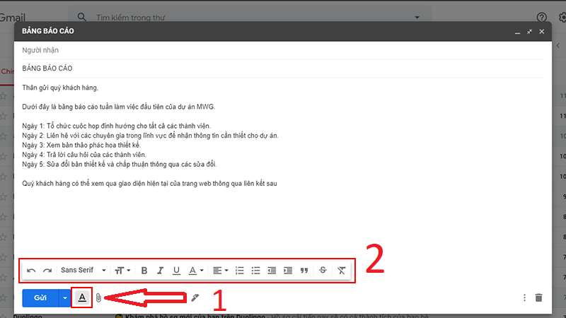 Hình ảnh định dạng trong Gmail
