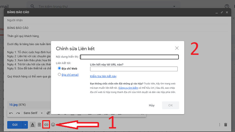 Hình ảnh hộp thoại Chỉnh sửa liên kết