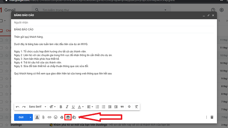 Hình ảnh chèn ảnh vào văn bản trong Gmail
