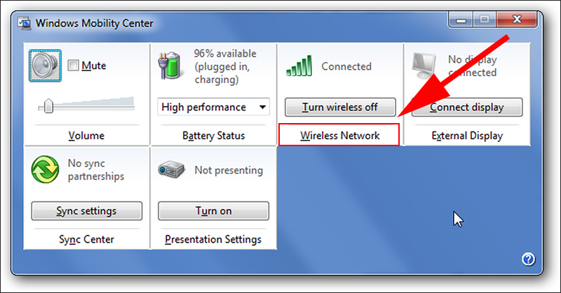  Ấn vào Turn wireless on phần Wireless Network