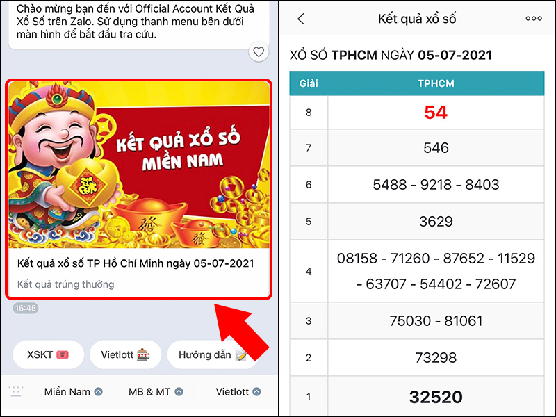 Nhấn vào kết quả trả về để xem Kết quả xổ số mới nhất