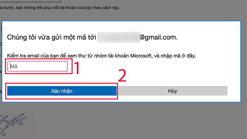 Nhập mã xác minh được gửi tới email của bạn