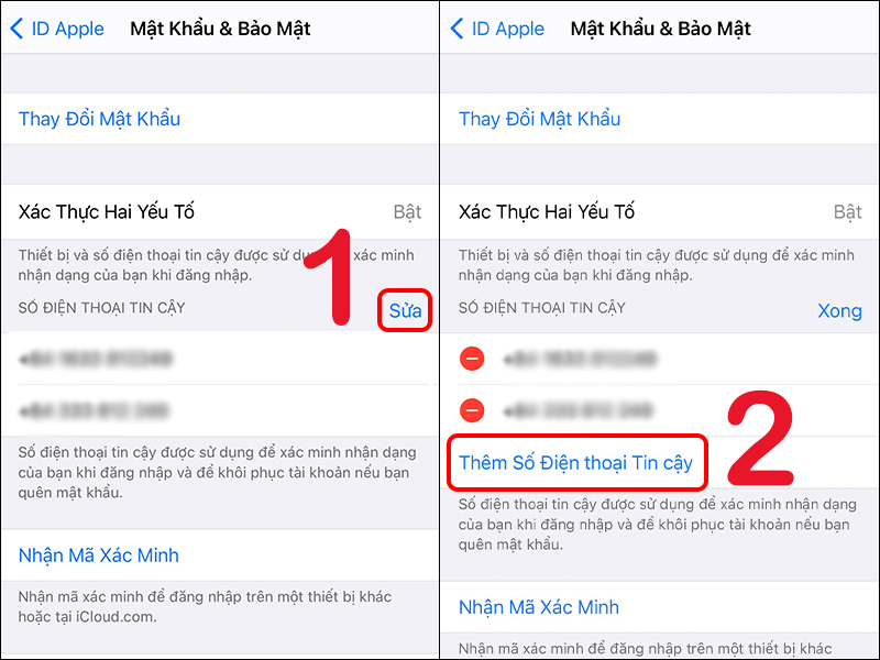 Thêm số điện thoại để xác minh khi đăng nhập bằng iPhone