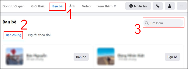 Tìm kiếm trong danh sách bạn chung