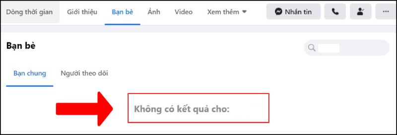 Không tìm thấy bạn chung khi tìm kiếm