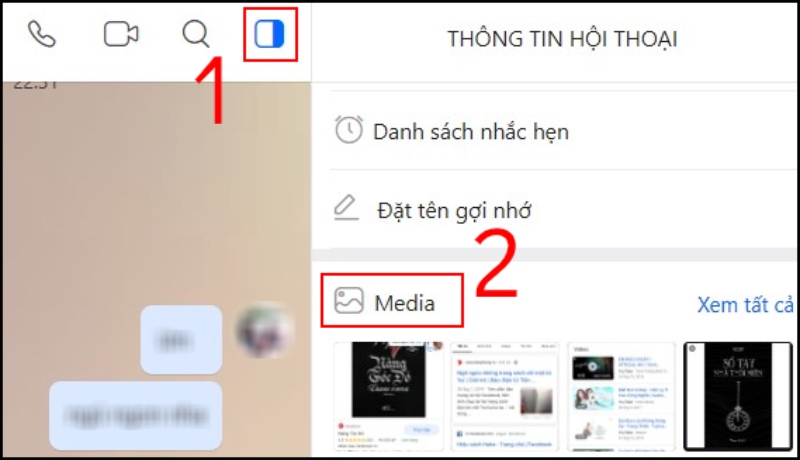 Mở thông tin hội thoại để chọn Media