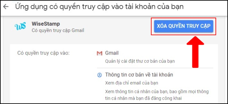 Tìm và chon vào trang web, ứng dụng muốn xóa quyền truy cập