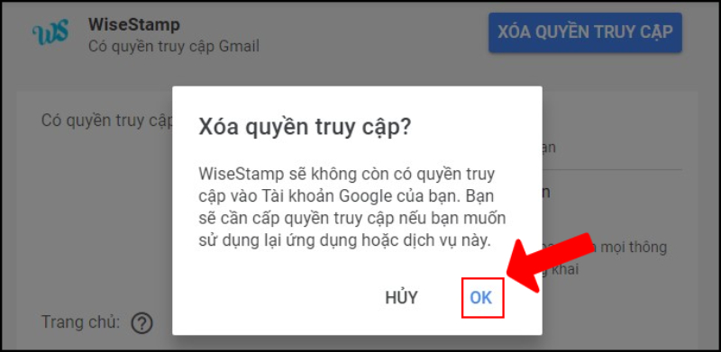 Xác nhận xóa quyền truy cập của trang web và ứng dụng trên Gmail