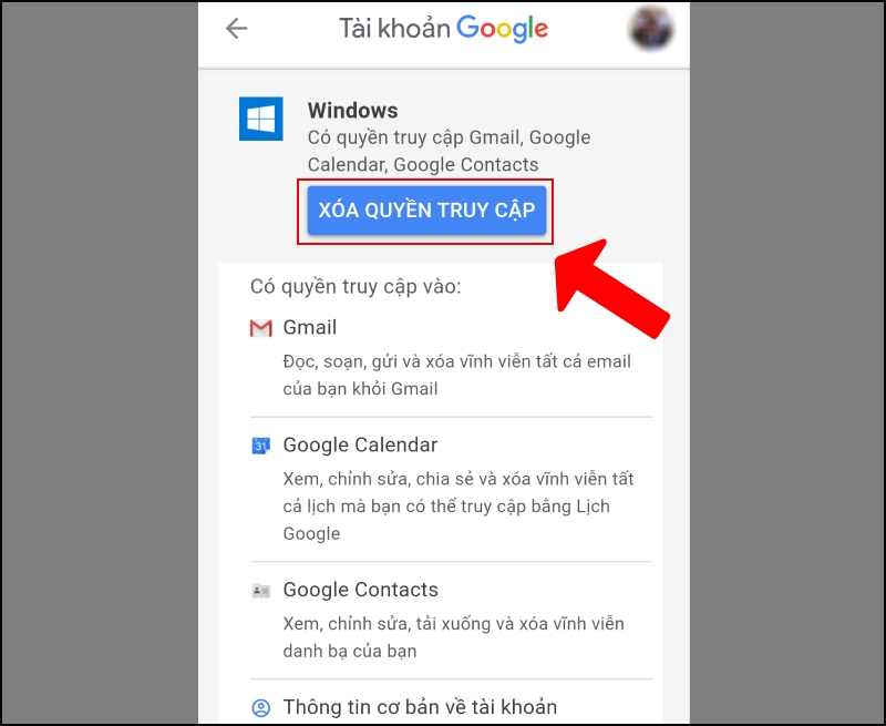 Chọn ứng dụng cần xóa quyền truy cập khỏi Gmail