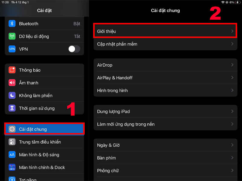 Bạn chọn Giới thiệu để kiểm tra đời máy iPad
