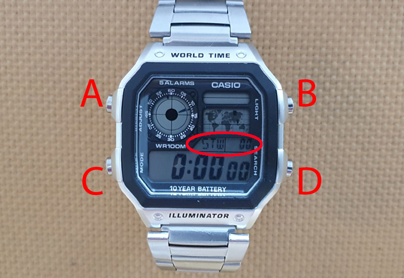 Hướng dẫn cách bấm giờ trên Đồng hồ Nam Casio AE-1200WHD