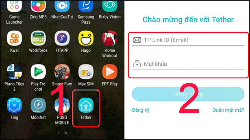 Chọn vào Tether > Nhập địa chỉ Email và mật khẩu để đăng nhập