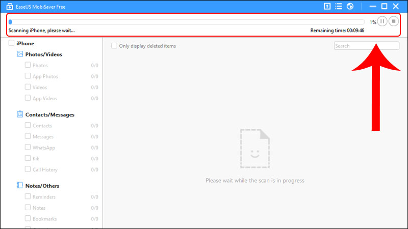 Quá trình EaseUS MobiSaver quét dữ liệu iPhone