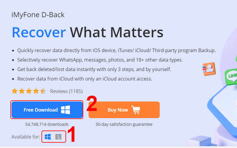 Tải iMyFone D-Back cho máy tính Windows hoặc MacBook