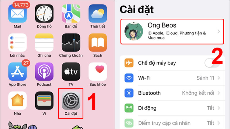 Vào Cài đặt và chọn tài khoản ID Apple