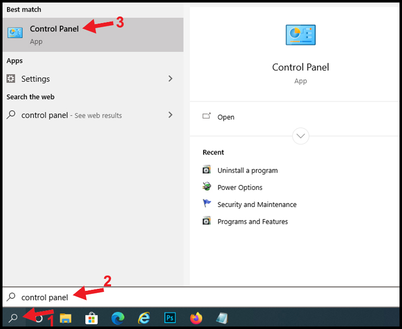 Mở Control Panel