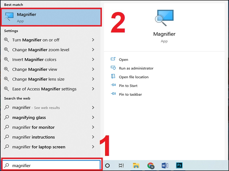 Sử dụng Magnifier