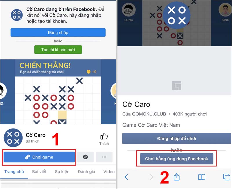 Chơi bằng ứng dụng Facebook