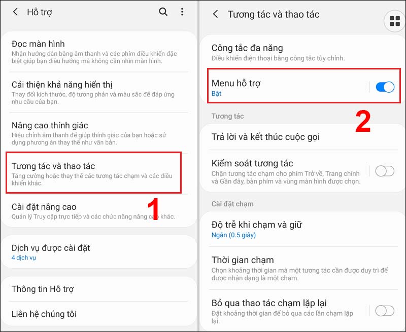 Menu hỗ trợ 