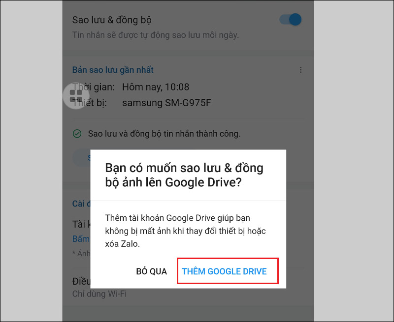 Sao lưu hình ảnh lên Google Drive