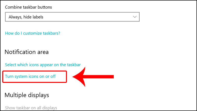 Nhấn Turn system icons on or off 