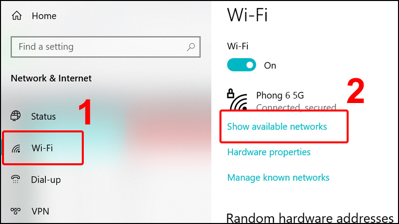  Trong tab Wi-Fi và nhấn vào Show available networks