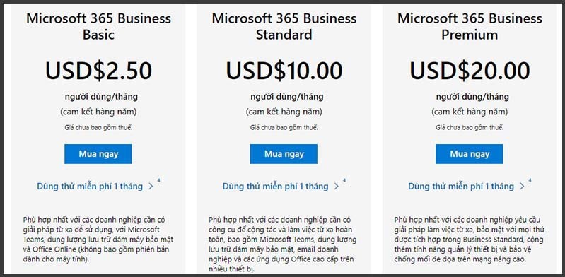 Gói Office 365 dành cho Doanh nghiệp