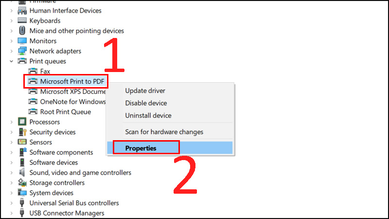 Click chuột phải vào biểu tượng có hình máy in > chọn mục Properties