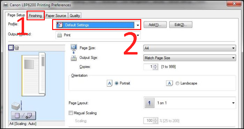 Click chọn tab Finishing > Nhấn chuột phải chọn Default settings