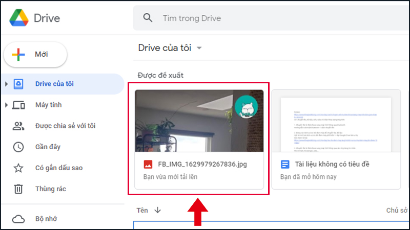 Truy cập Drive trên máy tính và tìm tài liệu bạn vừa tải lên