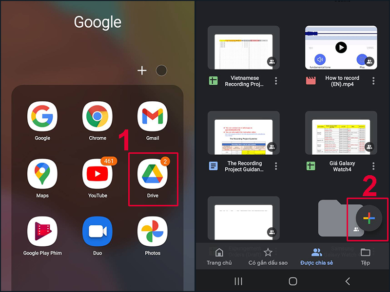 Chọn dấu cộng trong ứng dụng Drive để thêm file