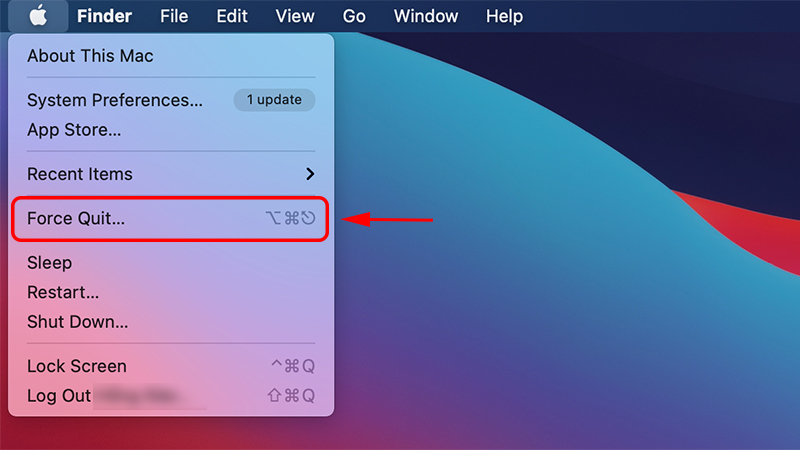 Truy cập vào mục Force Quit tại Menu Apple