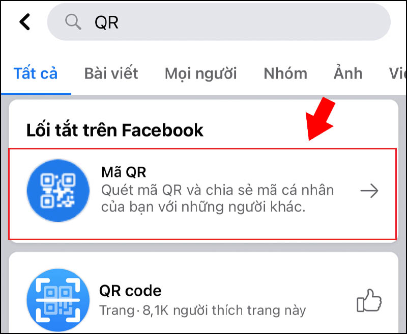 Bạn nhấn vào Mã QR để mở mã QR