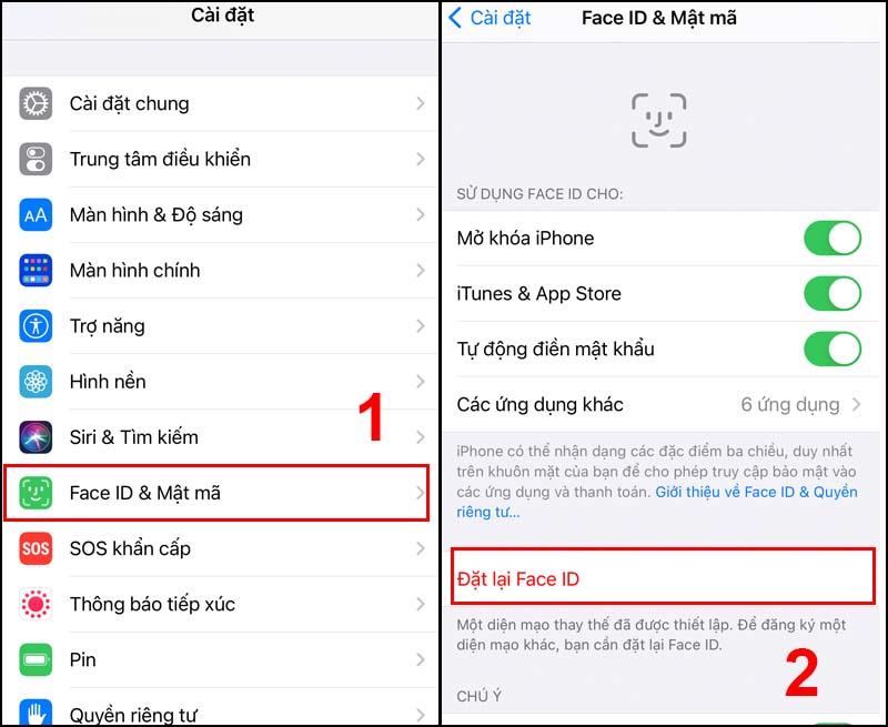 Đặt lại Face ID