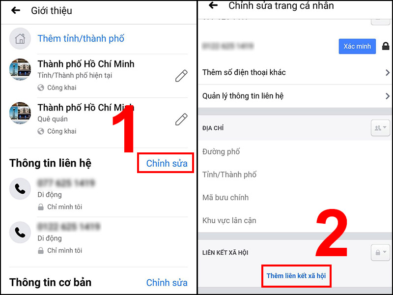 Bước 2: Tìm đến mục Thông tin liên hệ nhấn vào Chỉnh sửa