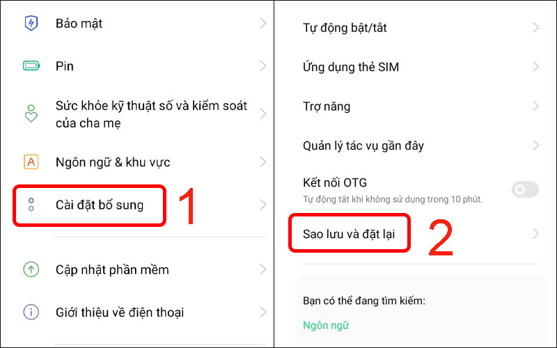 Nhấn vào Cài đặt bổ sung rồi chọn Sao lưu và đặt lại