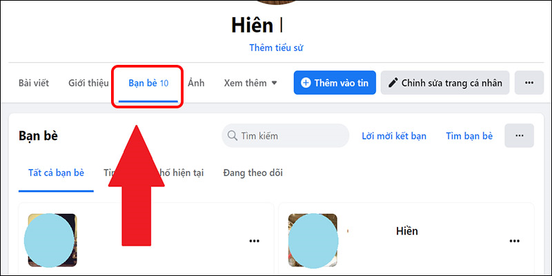 Vào trang cá nhân Facebook của bạn, chọn mục Bạn bè