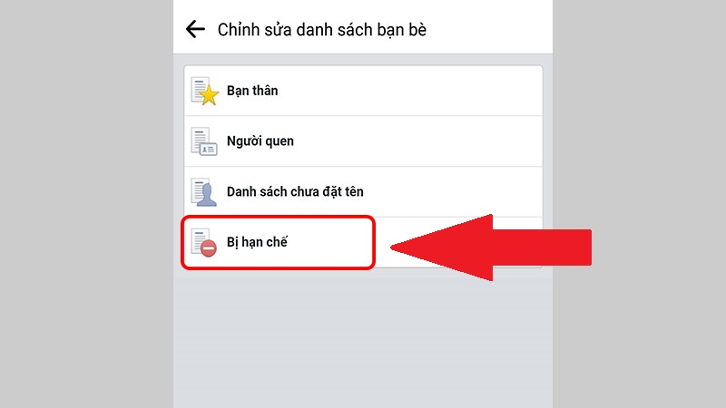  Chọn Bị hạn chế để thêm người đó vào danh sách hạn chế