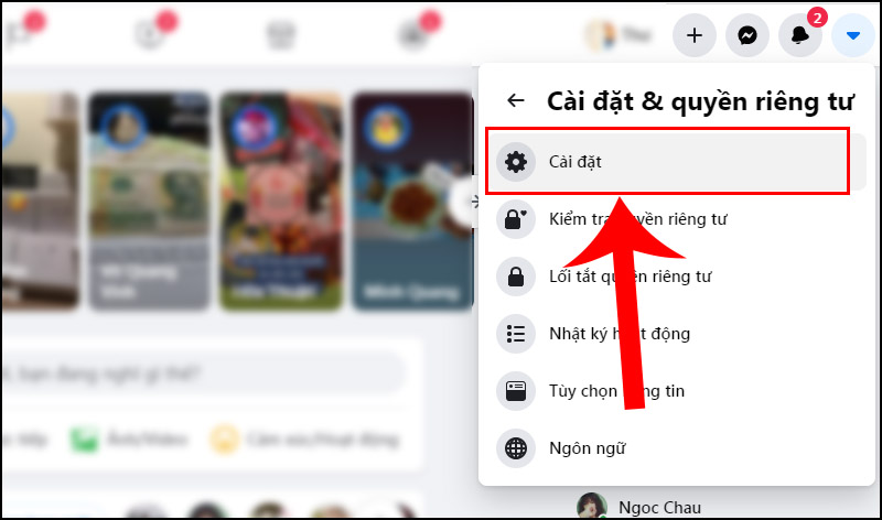 Bước 2: Nhấn vào Cài đặt.