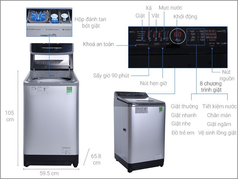 Kích thước máy giặt cửa trên Panasonic 9kg NA-F90V5LMX